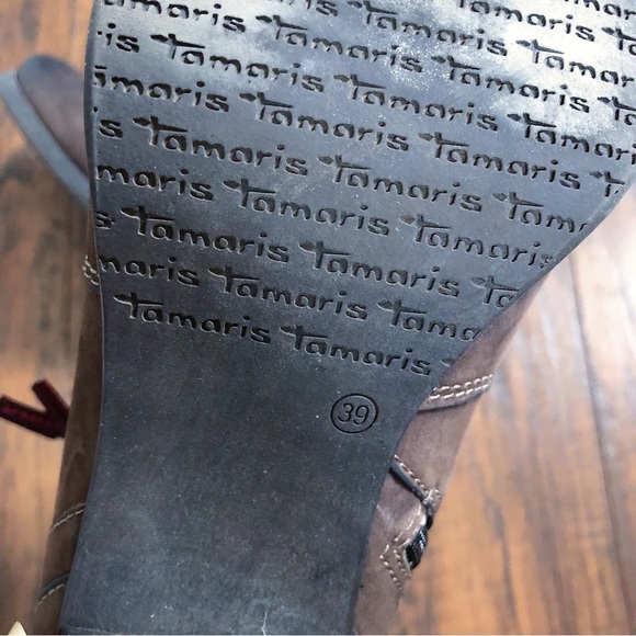 Tamaris • Lizudi ankle boots brown leather booties heeled fleece lined tassel - Picture 13 of 14